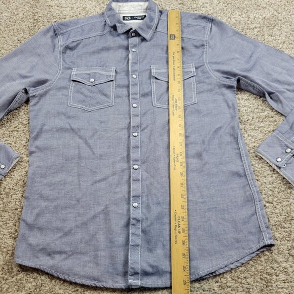 BKE Pearl Snap Shirt Mens Medium Blue Long Sleeve Athletic Fit Western Cowboy - Picture 5 of 8